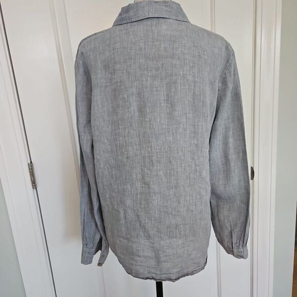 Eileen Fisher Small Organic Linen/Linen Button Long Sleeve Shirt Blue MINT - Picture 2 of 13